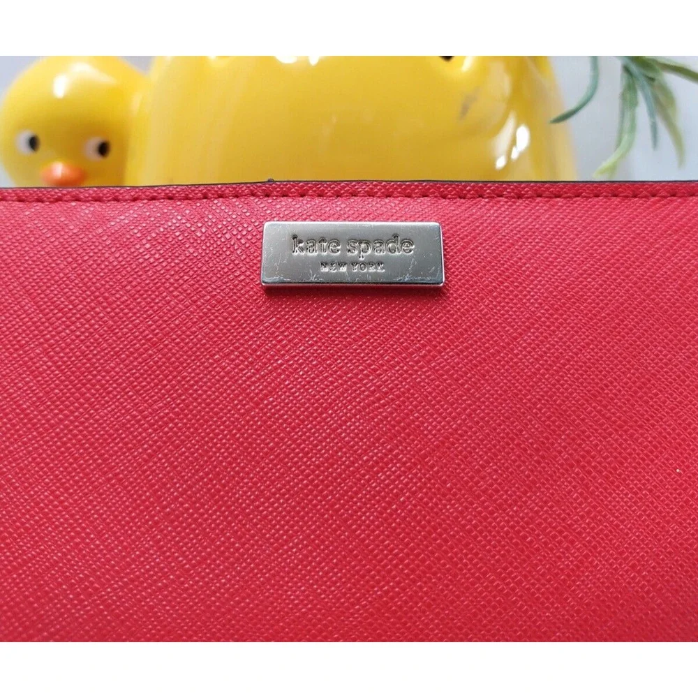 Kate Spade New York Red Crossgrain Leather Credit Card Bifild Long Wallet
